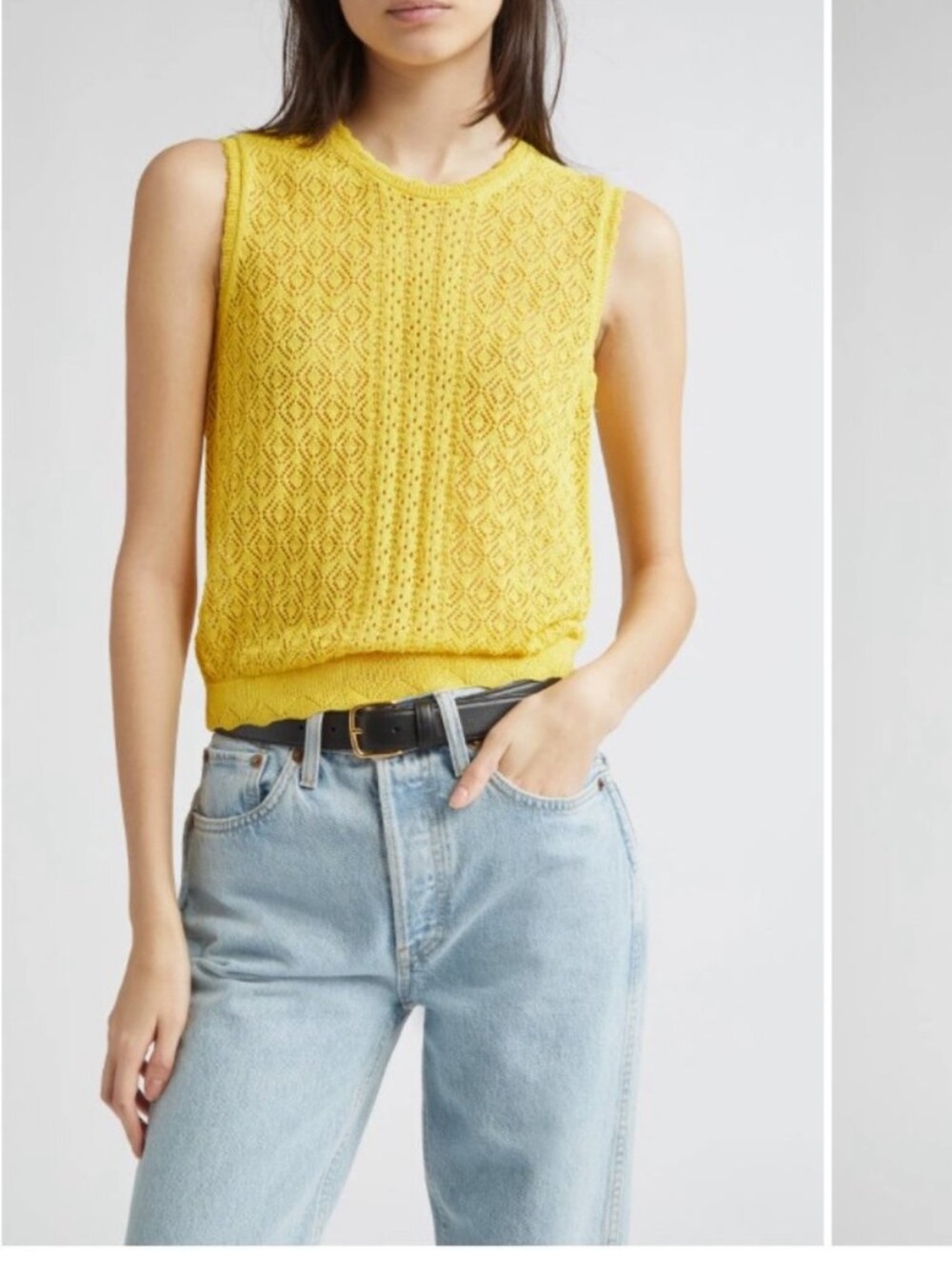 Doen Lea Yellow Sleeveless Knit Lace Tank Top
